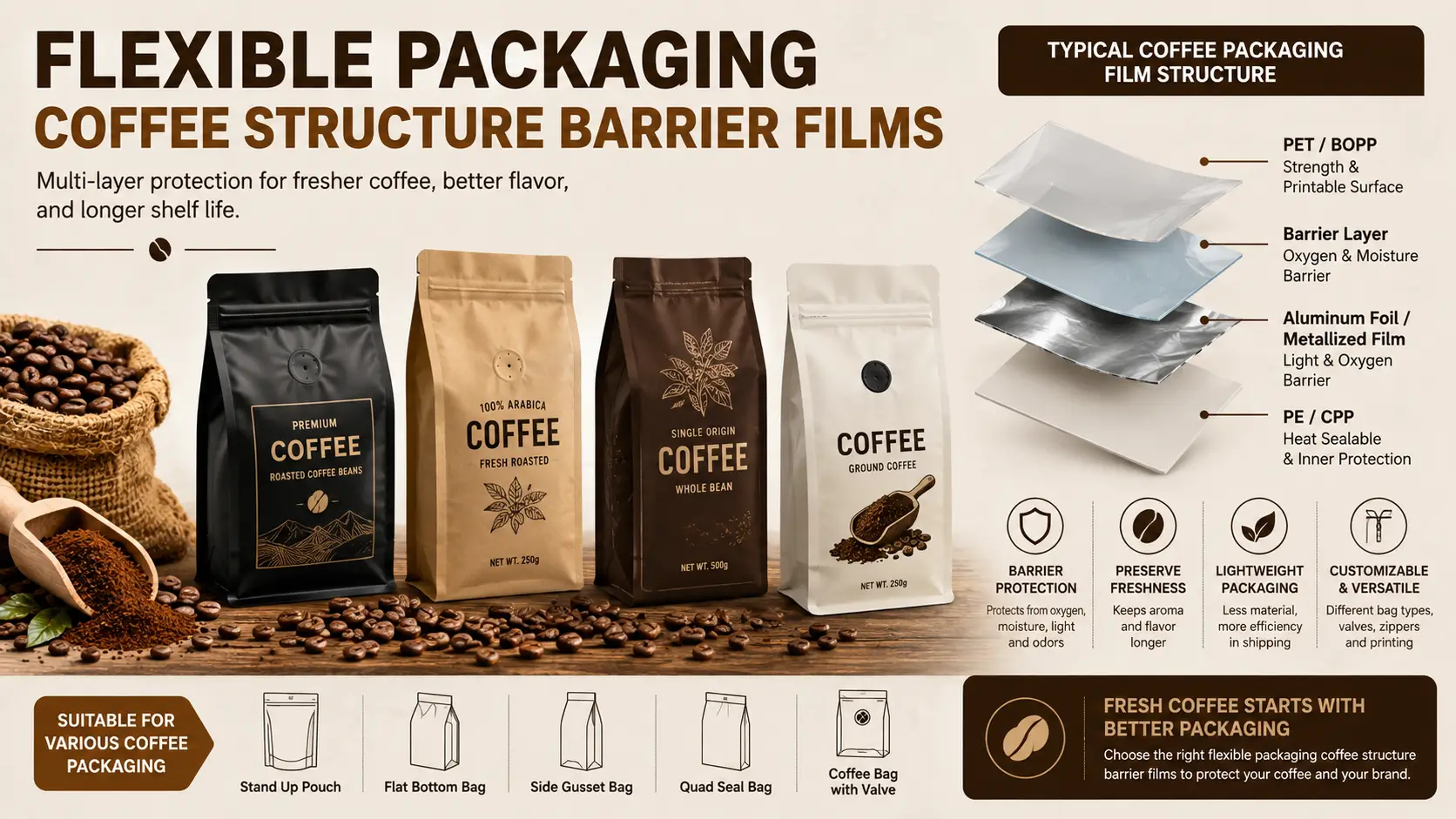 Flexible Packaging Coffee Structure Barrier Films